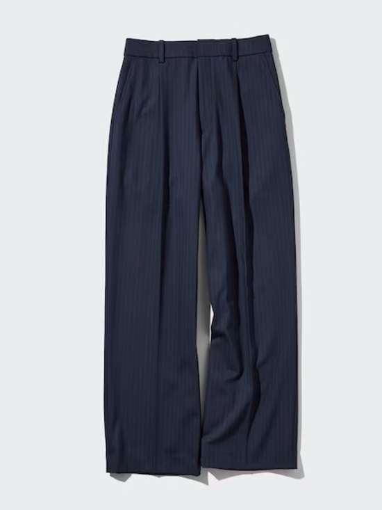 Uniqlo Pants - Uniqlo Navy Pinstripe Pleat-Front Trousers